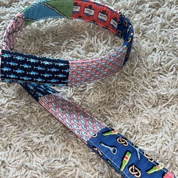 Vineyard Vines 100% Cotton Fabric Pink Blue Flower Flag Fish Belt Women’s Small - Picture 5 of 13